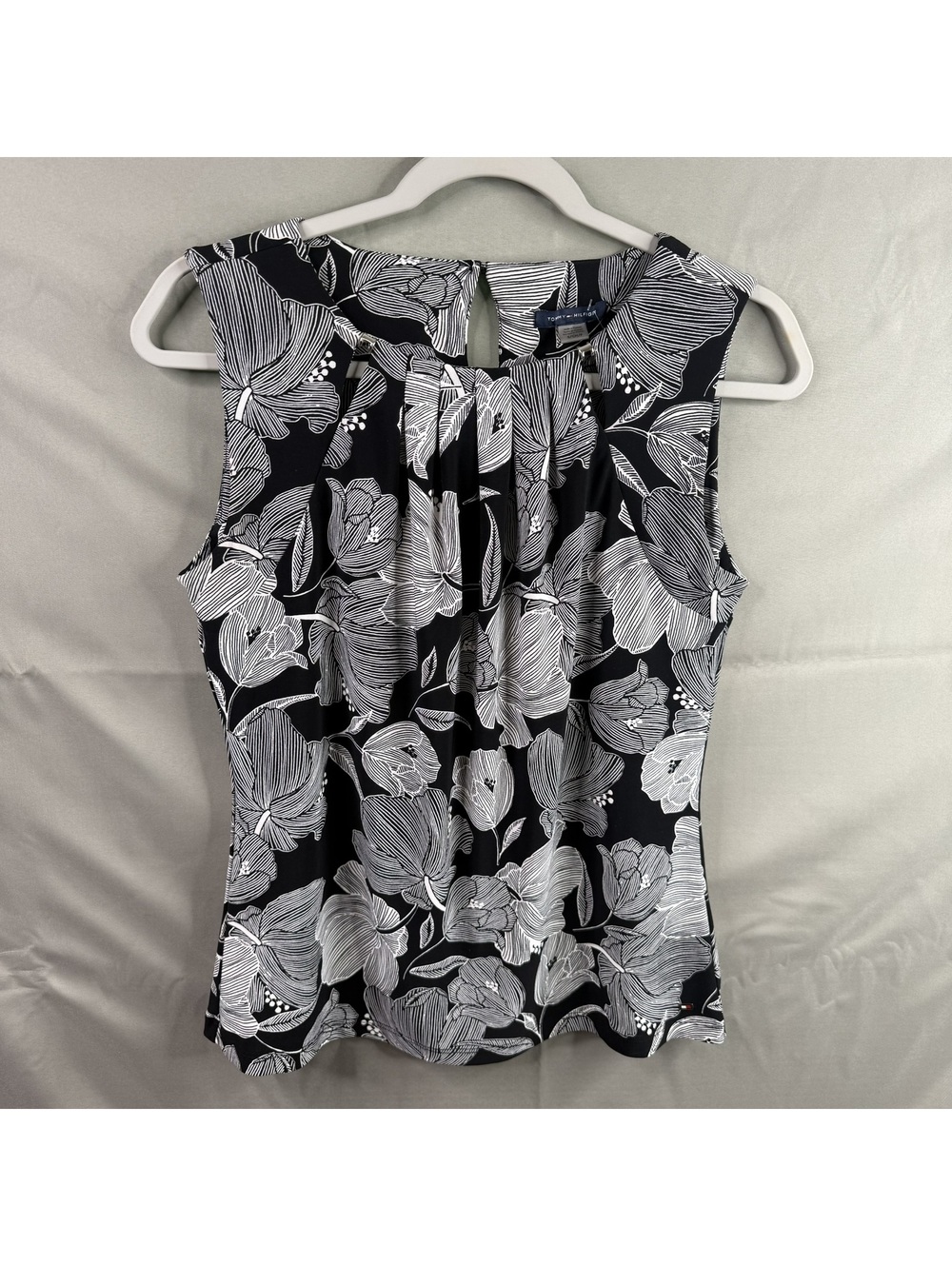 Tommy Hilfiger Womens S Sleeveless Blouse Black White Floral
